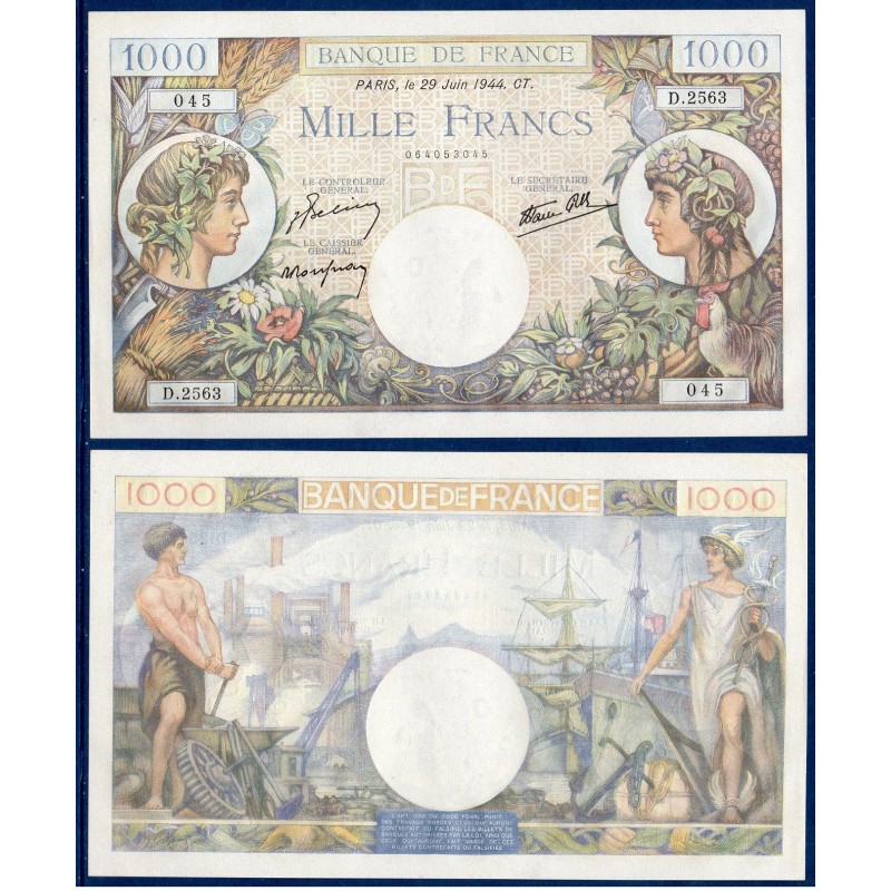 1000 Francs Commerce et industrie Spl 29.6.1944 Billet de la banque de France