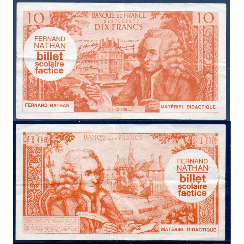 10 francs Voltaire TTB Billet Scolaire Nathan factice