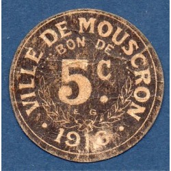 Bon de ville de mouscron (Belgique) 5 centimes TB 1916 Billet