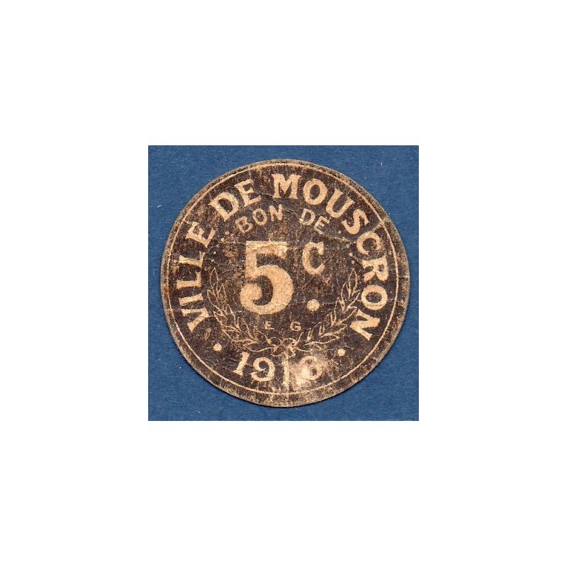 Bon de ville de mouscron (Belgique) 5 centimes TB 1916 Billet