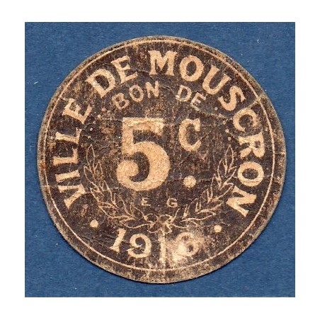 Bon de ville de mouscron (Belgique) 5 centimes TB 1916 Billet