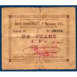 Bon Communal ville Lallaing 1 franc TB 1915 pirot 59-1424 Billet
