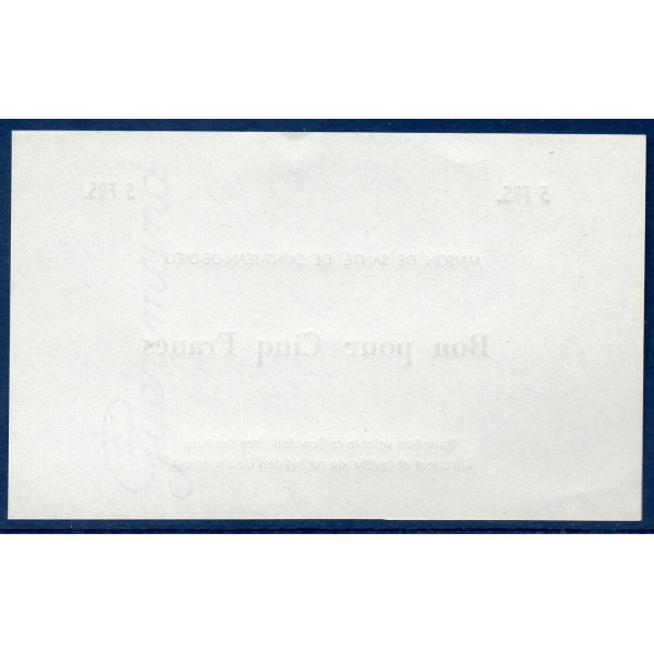 Maison de santé de Saint-Jean de Dieu 5 francs neuf 1920 Bon billet