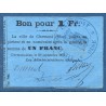 Clermont-oise 1 franc court 1870 TTB Billet de guerre