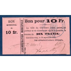 Clermont-oise 10 francs 1870 Sup Billet de guerre