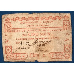 5 sols Cornon (Cournon d'Auvergne) 1792 B Billet de confiance