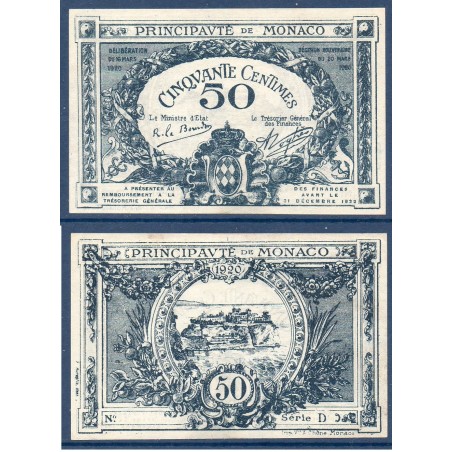 Monaco P.3a, Spl, Billet de 50 centimes 1920 Monte-Carlo