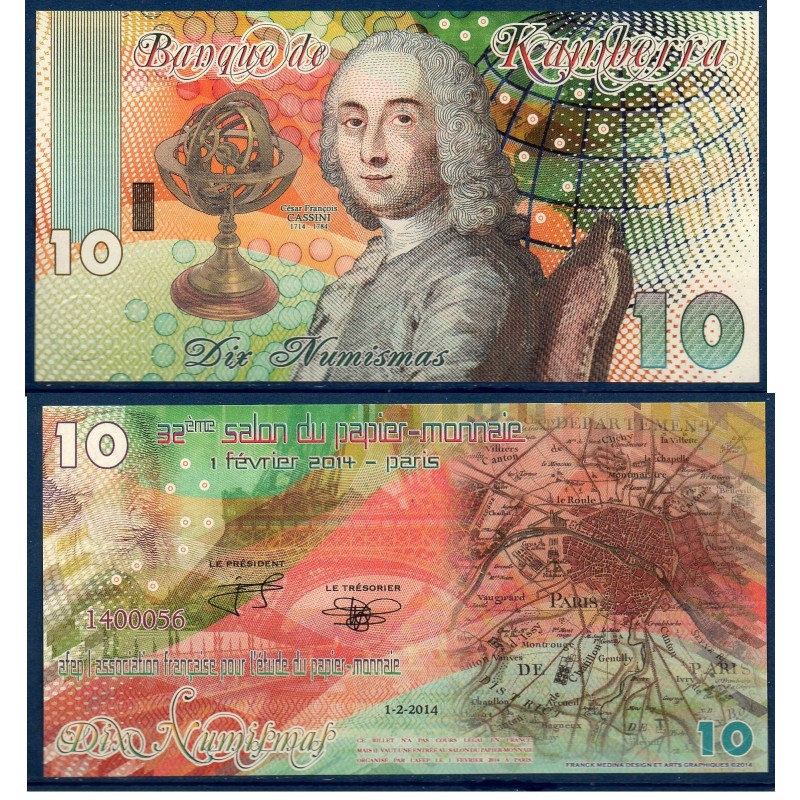 kamberra 10 numismas 2014 César François Cassini neuf billet fantaisie