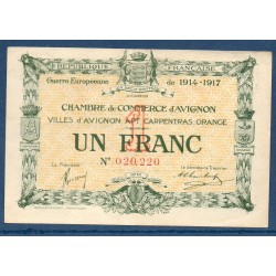 Avignon 1 franc TTB+ 11.8.1915 Pirot 18.17 Billet de la chambre de Commerce