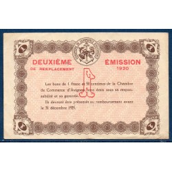 Avignon 1 franc TTB 1920 Pirot 18.22 Billet de la chambre de Commerce