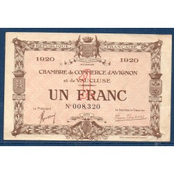 Avignon 1 franc TTB 1920 Pirot 18.22 Billet de la chambre de Commerce