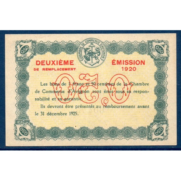 Avignon 50 centimes Spl 1920 Pirot 18.22 Billet de la chambre de Commerce