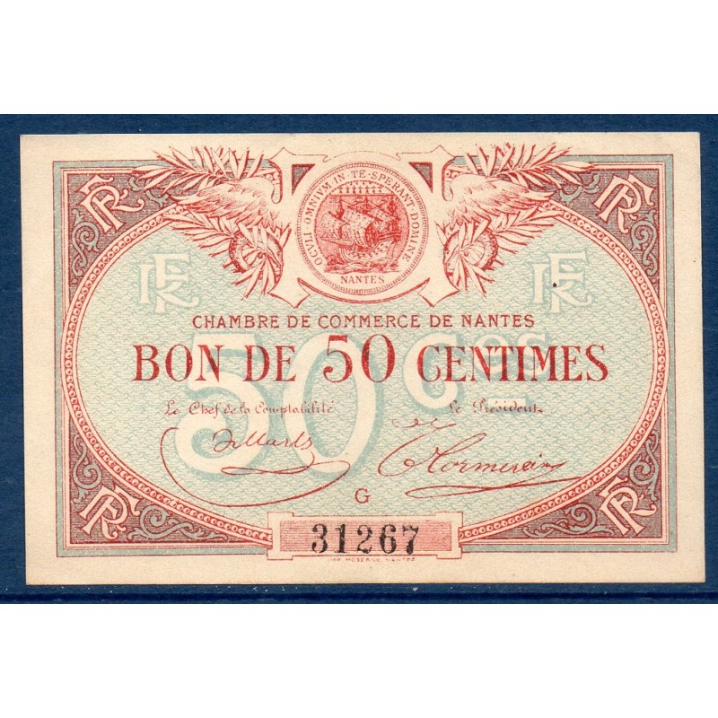 Nantes 50 centimes Spl ND Pirot 88.3 Billet de la chambre de Commerce