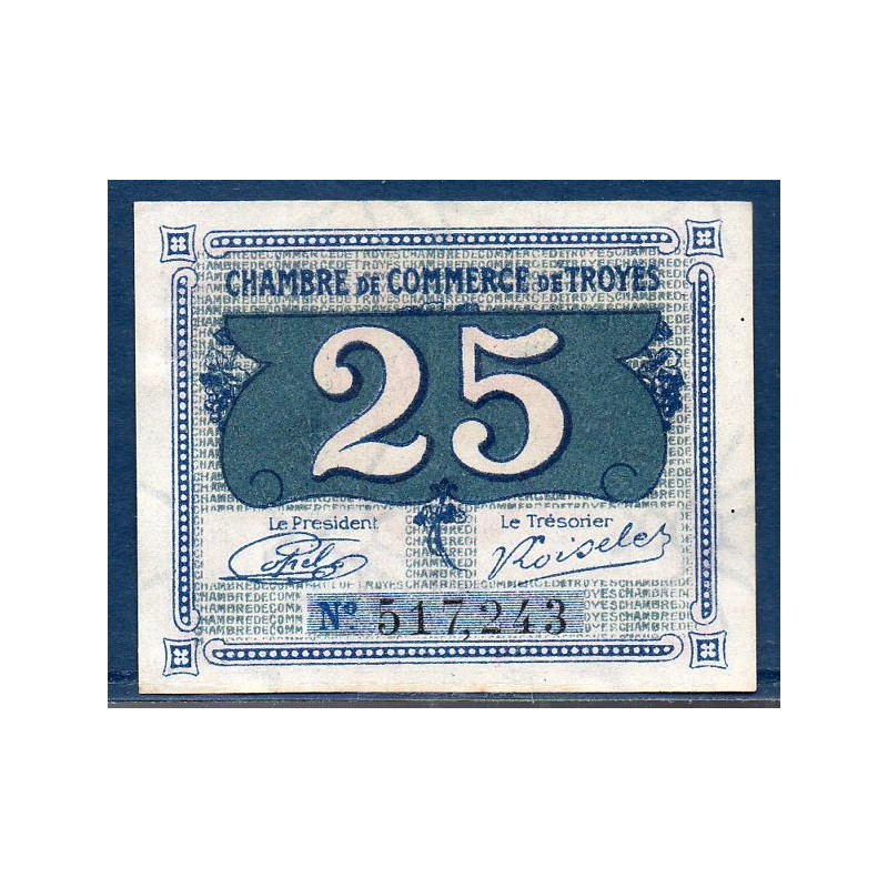 Troyes 25 centimes Spl 1.1.1926 Pirot 124.15 Billet de la chambre de Commerce