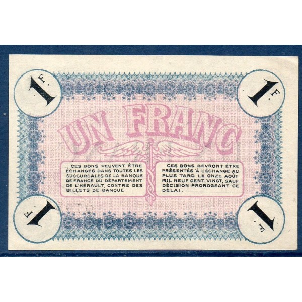 Cette (sète) 1 franc Spl 11.8.1915 pirot 41.5 Billet de la chambre de Commerce