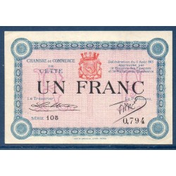 Cette (sète) 1 franc Spl 11.8.1915 pirot 41.5 Billet de la chambre de Commerce
