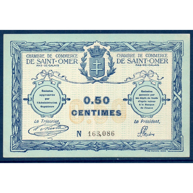 Saint-Omer 50 centimes Spl 14.8.1914 pirot 116.1 Billet de la chambre de Commerce