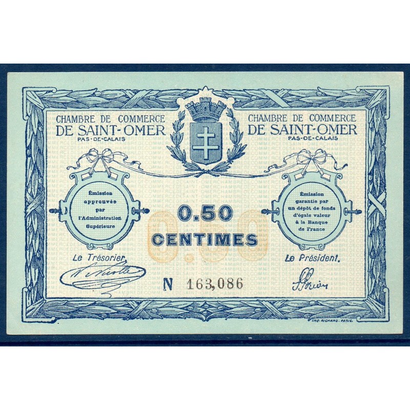 Saint-Omer 50 centimes Spl 14.8.1914 pirot 116.1 Billet de la chambre de Commerce