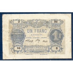 Société générale, bon de monnaie 1 franc TB 1871 Billet