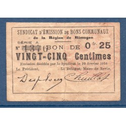 Rimogne syndicat de la ville 25 centimes TB 20.2.1916 pirot 8-187 Billet