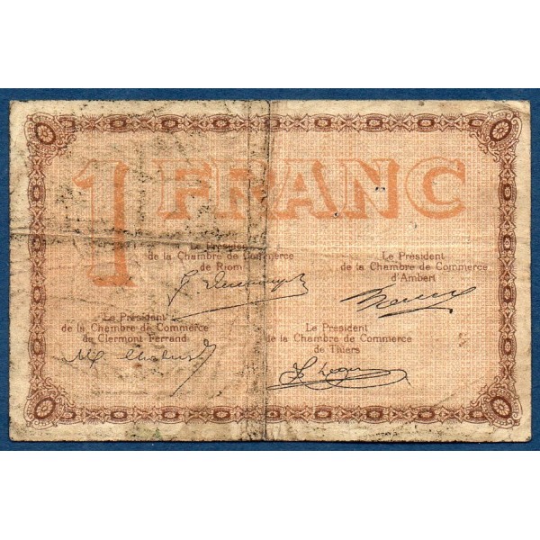 Puy de Dome 1 franc TB ND Pirot 103.8 Billet de la chambre de commerce