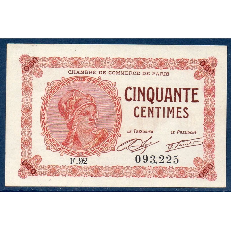 Paris 50 centimes Spl 10.3.1920 Pirot 97.10 Billet de la chambre de commerce