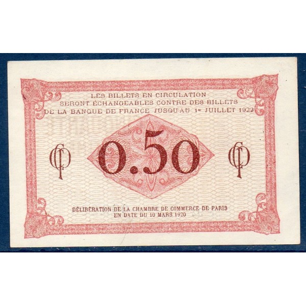 Paris 50 centimes, Spl, 10.3.1920 Pirot 97.10 Billet de la chambre de commerce