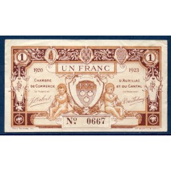 Aurillac 1 franc TTB 1920-1923 Pirot 16.15 Billet de la chambre de Commerce