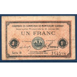 Montluçon Gannat 1 franc TB 18.1.1921 Pirot 84.58 Billet de la chambre de Commerce
