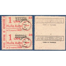 2 coupons pour 1 litre d'huile Auto 4eme trimestre 1946