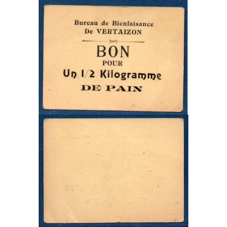 Bureau Bienfaisance Vertaizon bon 1/2 Kilos de pain Sup, non daté