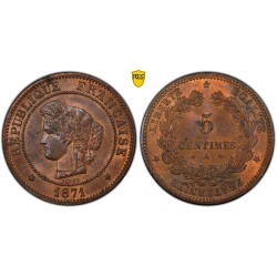 5 centimes Cérès 1871 A Paris PCGS ms64 Spl+, France pièce de monnaie
