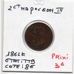 2 centimes Napoléon III tête laurée 1862 K Bordeaux TTB, France pièce de monnaie