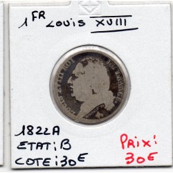 1 Franc Louis XVIII 1822 A Paris B, France pièce de monnaie