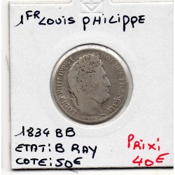1 Franc Louis Philippe 1834 BB Strasbourg B, France pièce de monnaie