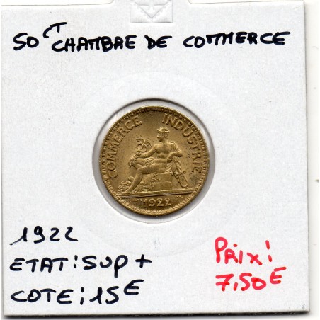 Bon pour 50 centimes Commerce Industrie 1922 Sup+, France pièce de monnaie