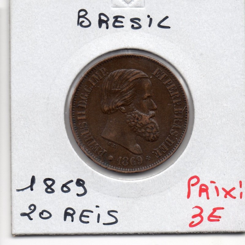 Brésil 20 reis 1869 TTB, KM 474 pièce de monnaie