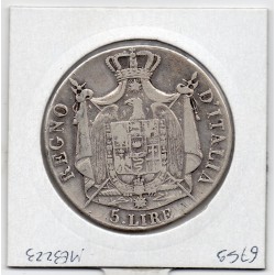 Italie Napoléon 5 Lire 1810 B Bologne TB-,  KM C10 pièce de monnaie