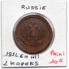 Russie 2 Kopecks 1812 EM HM Ekaterinburg TTB-, KM C118.3  pièce de monnaie