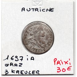 Autriche 3 kreuzer 1697 Graz TTB, KM 1115 pièce de monnaie