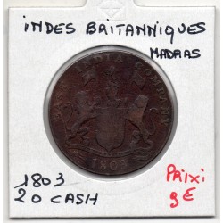 Inde Britannique Madras 20 cash 1803 TB-, KM 321 pièce de monnaie