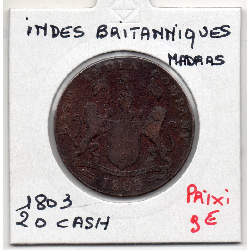 Inde Britannique Madras 20 cash 1803 TB-, KM 321 pièce de monnaie