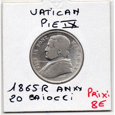 Vatican Pius ou Pie IX 20 Baiocchi 1865 an XX B+, KM 1360a pièce de monnaie