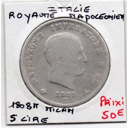 Italie Napoléon 5 Lire 1808 M Milan B,  KM C10 pièce de monnaie