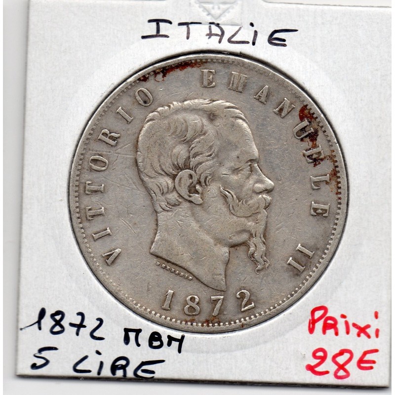 Italie 5 Lire 1872 M BN TTB,  KM 8 pièce de monnaie