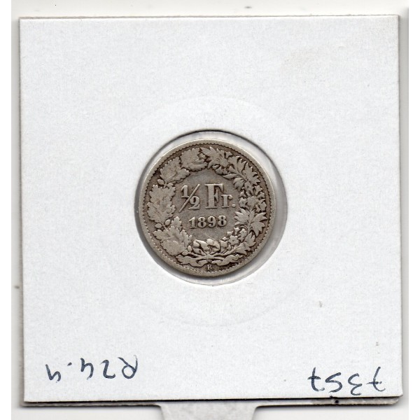 Suisse 1/2 franc 1898 B+, KM 23 pièce de monnaie