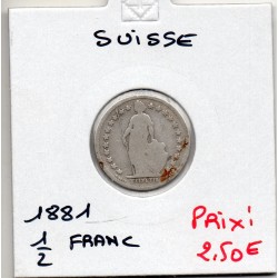 Suisse 1/2 franc 1881 B, KM 23 pièce de monnaie