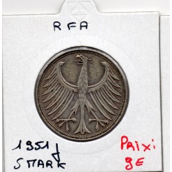 Allemagne RFA 5 deutche mark 1951 J, Sup KM 112 pièce de monnaie