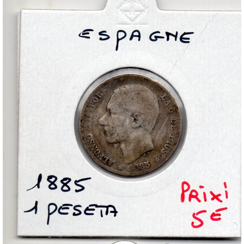 Espagne 1 peseta 1885 B+, KM 686 pièce de monnaie
