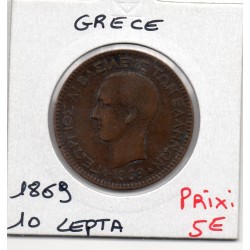 Grece 10 Lepta 1869 BB Strasbourg TTB-, KM 43 pièce de monnaie